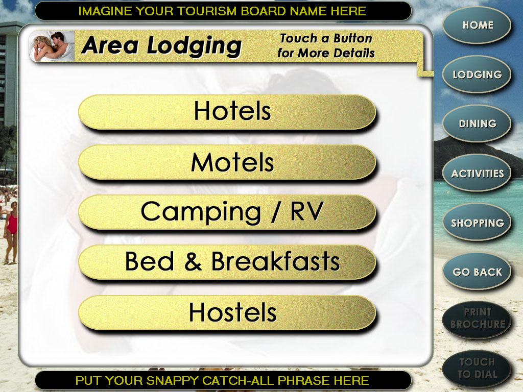 Tourism Kiosk Lodging Menu