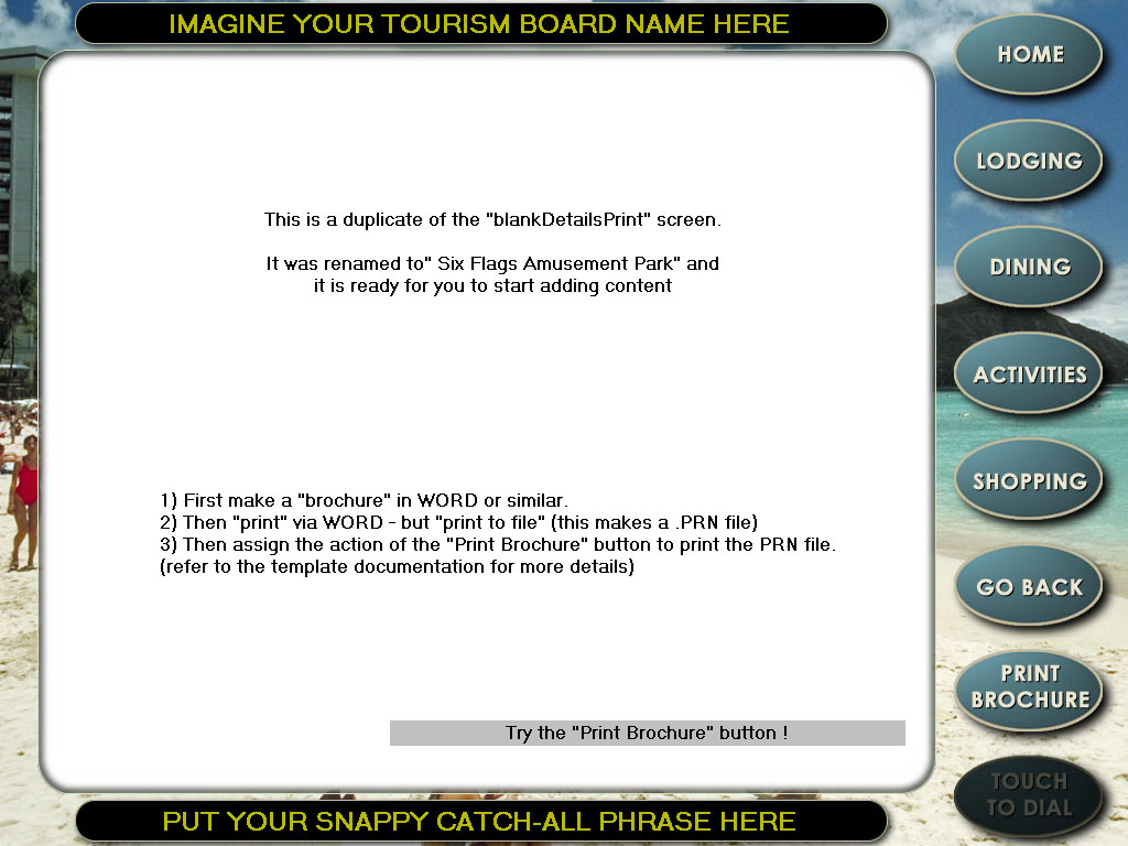 Tourism Kiosk 'Touch to Print' Template