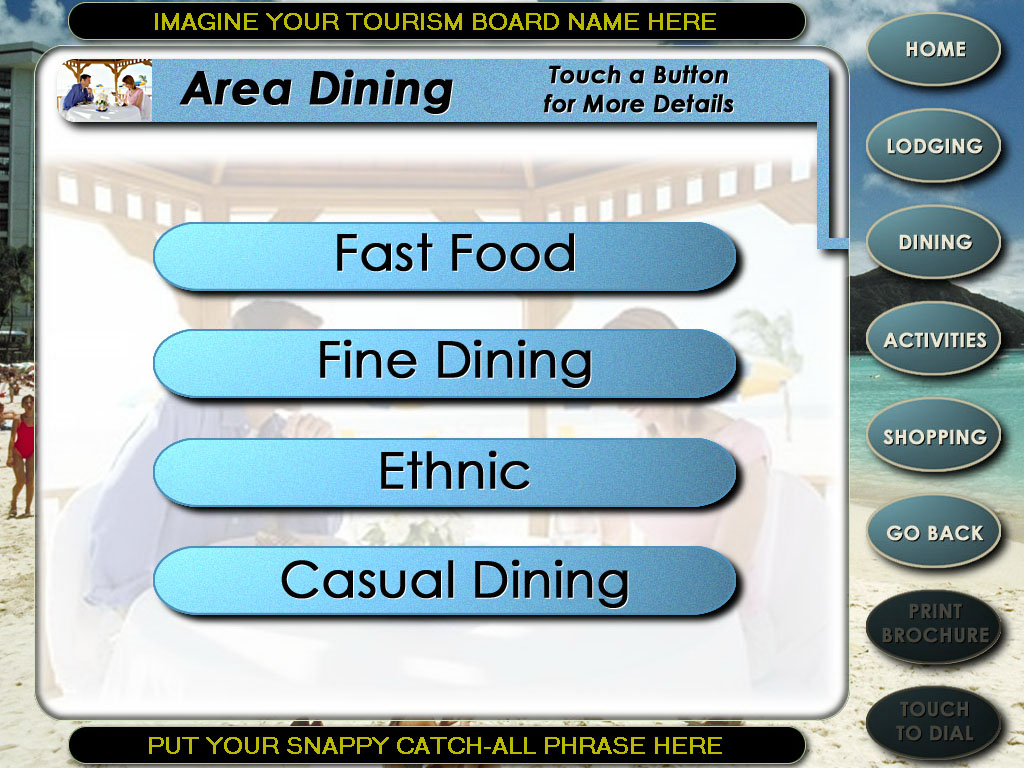 Tourism Kiosk Dining Menu