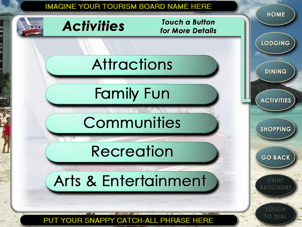 Tourism Kiosk Activities Menu