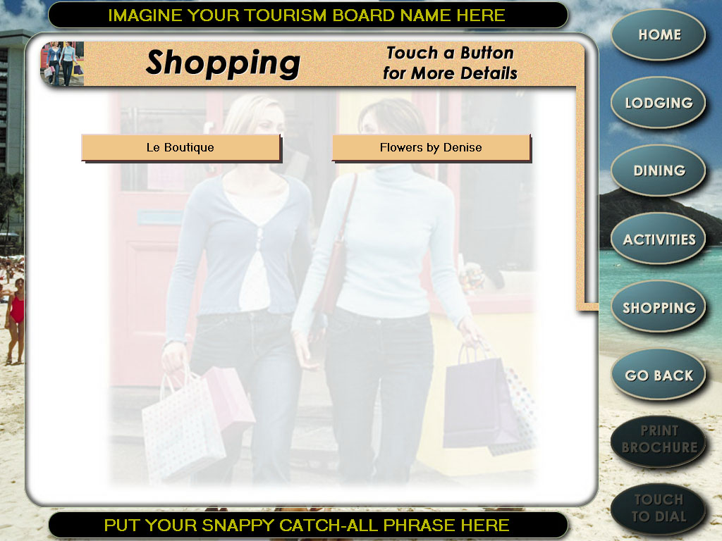 Tourism Kiosk Shopping Sub-Menu Screen