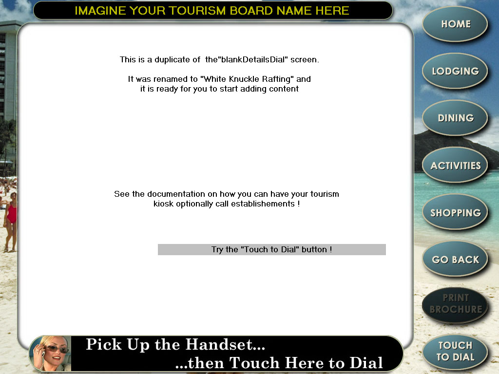 Tourism Kiosk 'Touch to Dial' Template