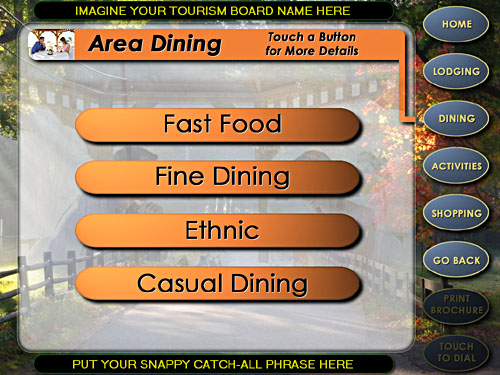 Tourism Kiosk Dining Menu