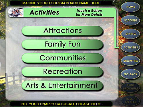 Tourism Kiosk Activities Menu