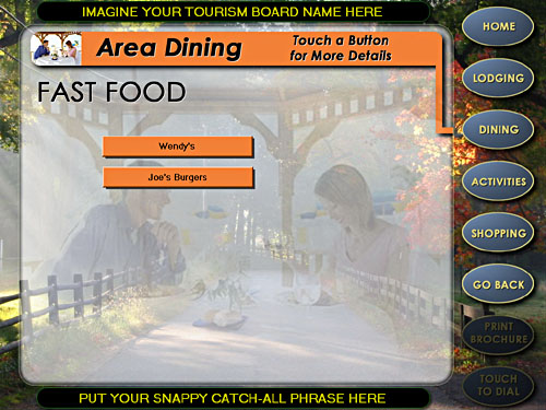 Tourism Kiosk Dining Sub-Menu Screen