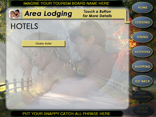 Tourism Kiosk Lodging Sub-Menu Screen