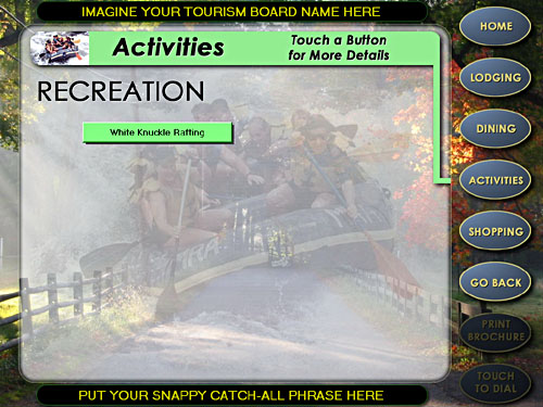 Tourism Kiosk Activities Sub-Menu Screen